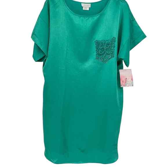 New Vintage Classy 90’S Inner Most Shiny Satin Pajama Gown Lace Pocket Green Med - Picture 1 of 6